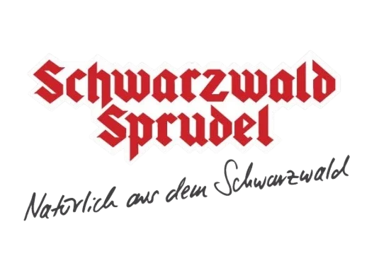 Logo von Schwarzwald Sprudel mit Schriftzug und Slogan über den Schwarzwald.