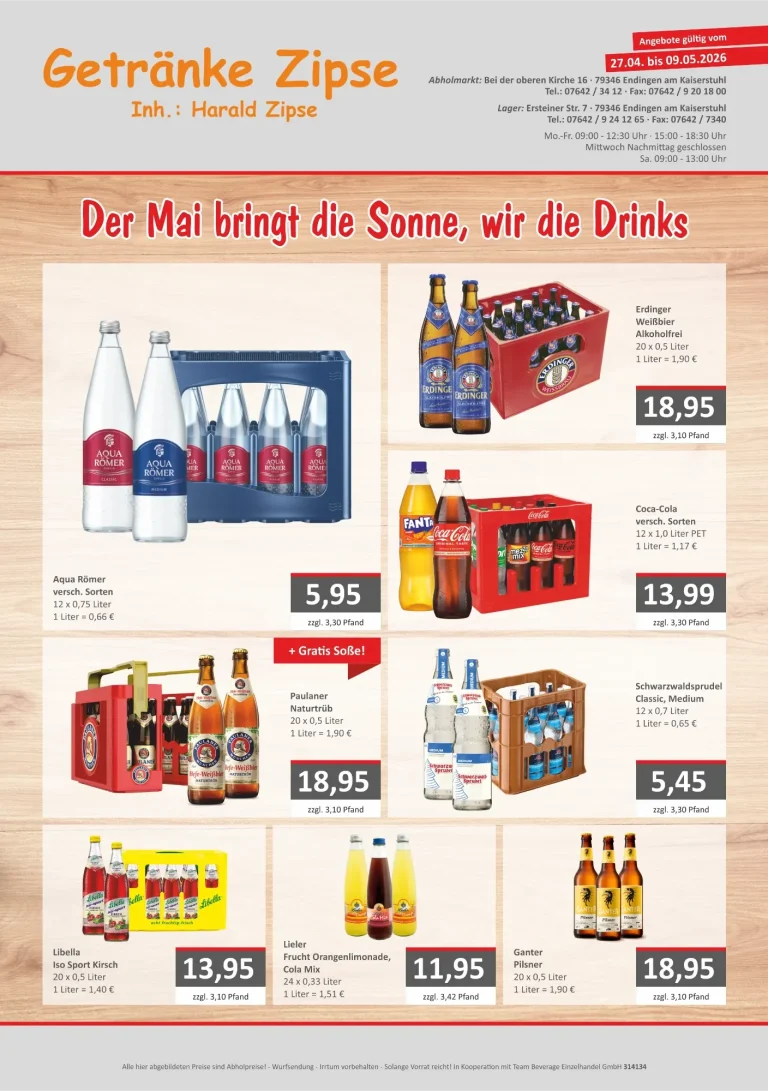 Aktuelles Angebotsblättchen Getränke Zipse Endingen am Kaiserstuhl